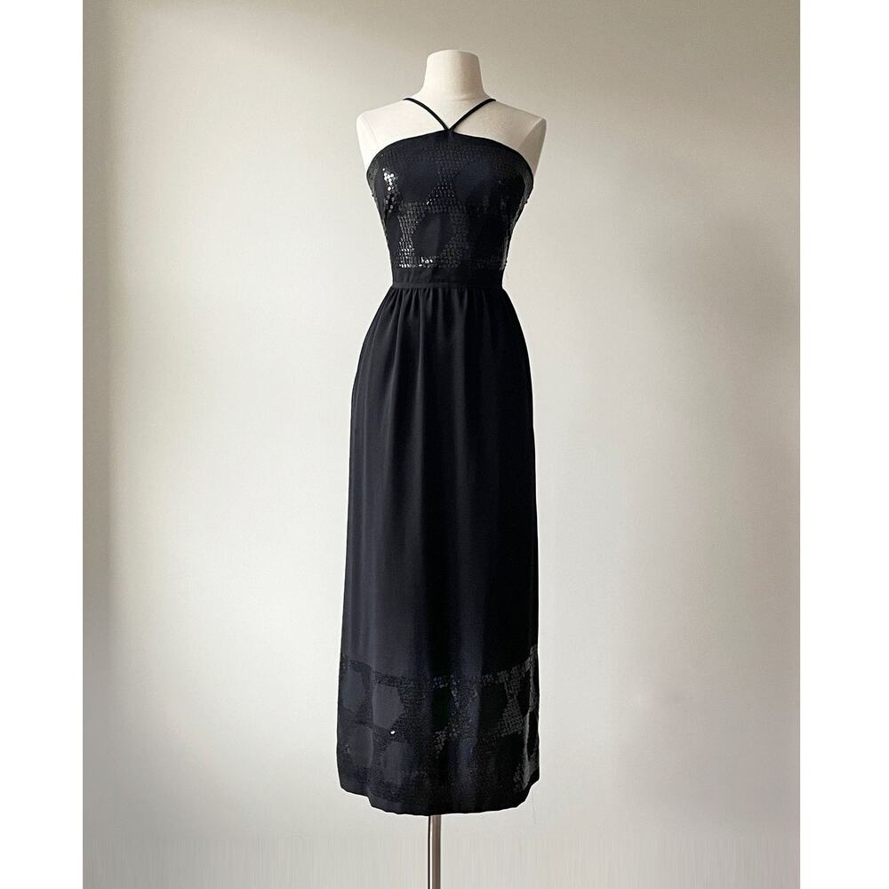 Vintage 1970s Black Halter Sequins Dress XS/S